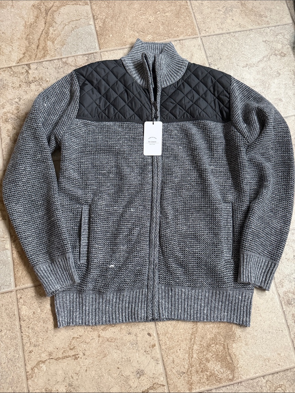 Men's Six Lincoln Gray Quilted-Yoke Zip Sweater Jacket